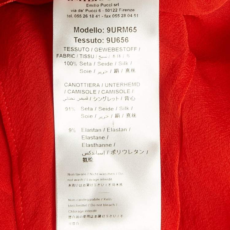 Pre Owned Emilio Pucci Red Silk Neck Tie Detail Top S