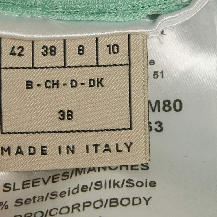 Pre Owned Emilio Pucci Green Knit &Silk Printed Trim Detail Top M