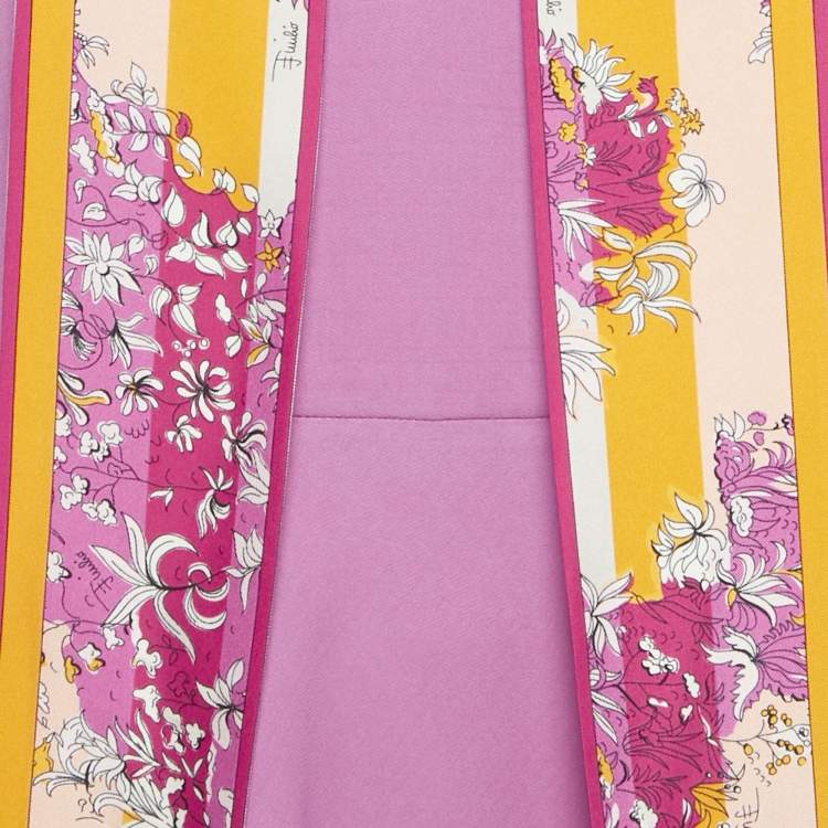 Pre Owned Emilio Pucci Pink Silk Printed Neck Tie Detail Crepe Mini Dress M