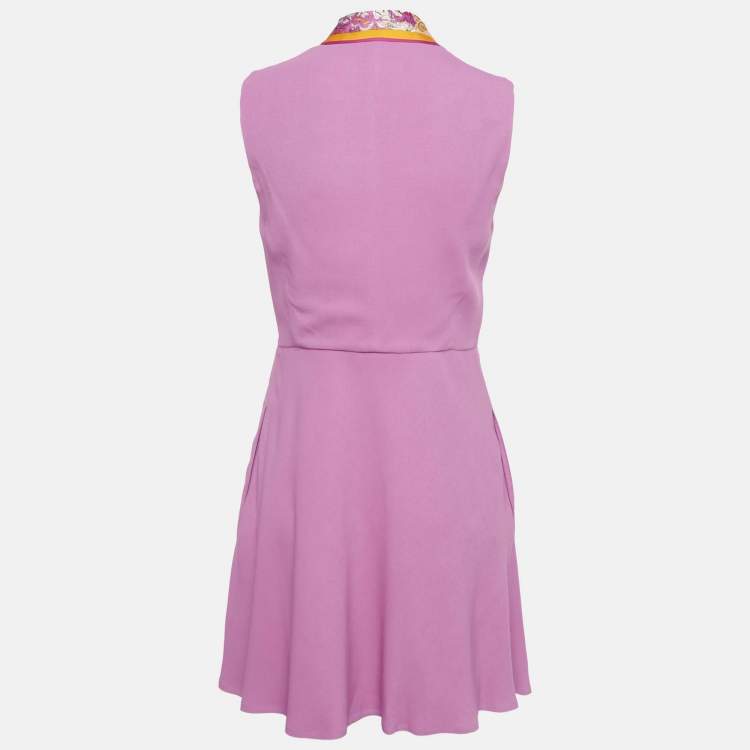 Pre Owned Emilio Pucci Pink Silk Printed Neck Tie Detail Crepe Mini Dress M