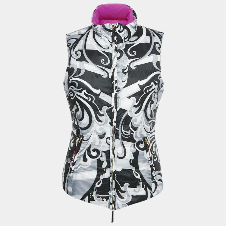Pre Owned Emilio Pucci Purple/Black Printed Nylon Down Vest M