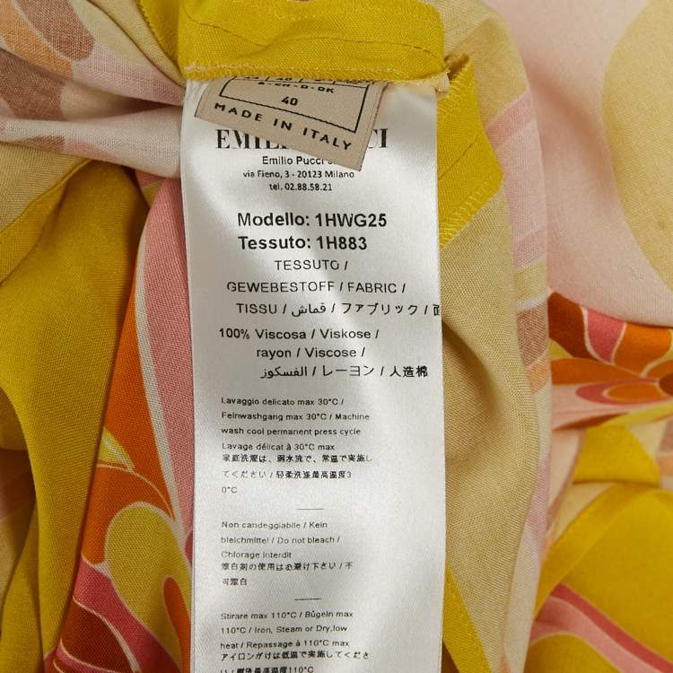 Pre Owned Emilio Pucci Yellow Printed Crepe Loose Fit Blouse M