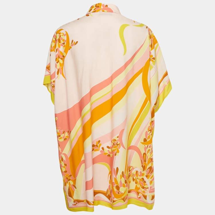 Pre Owned Emilio Pucci Yellow Printed Crepe Loose Fit Blouse M