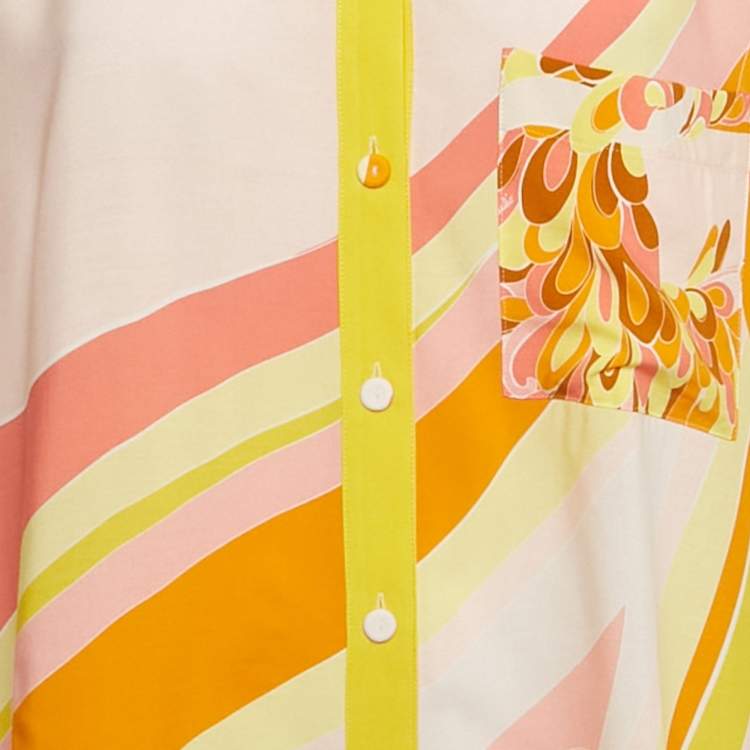 Pre Owned Emilio Pucci Yellow Printed Crepe Loose Fit Blouse M
