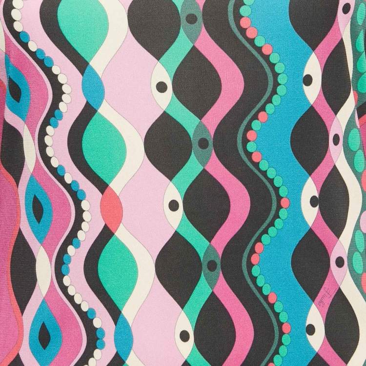 Pre Owned Emilio Pucci Multicolor Printed Jersey Lace Detail Mini Dress M