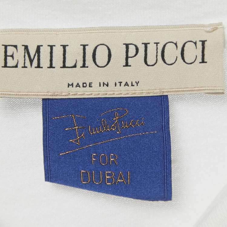 Pre Owned Emilio Pucci White Logo Print Cotton T-Shirt S