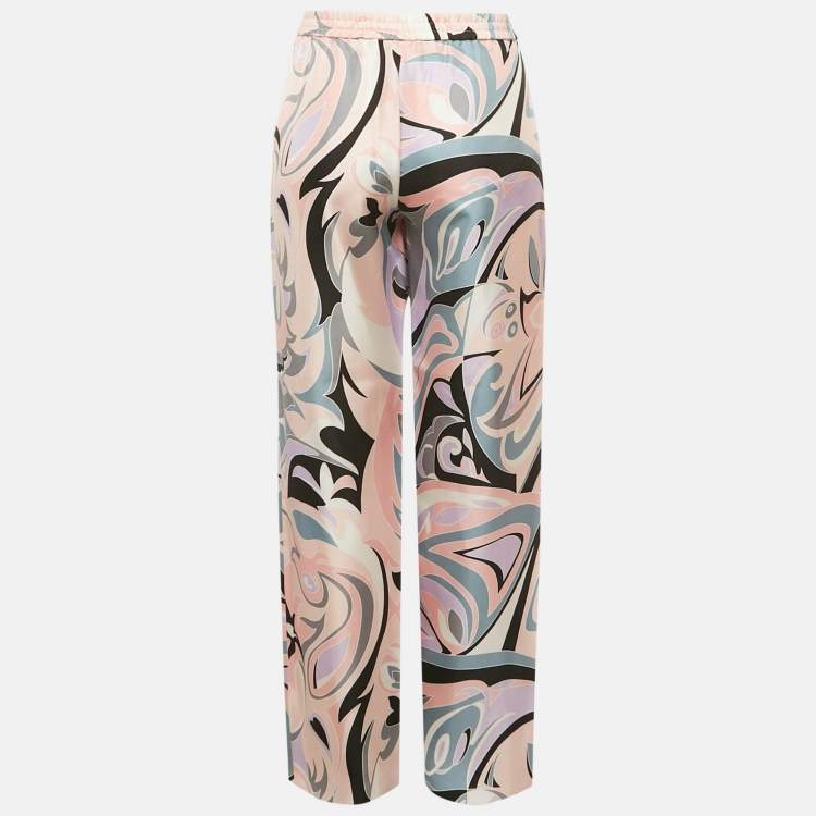 Pre Owned Emilio Pucci Multicolor Print Silk Trousers M