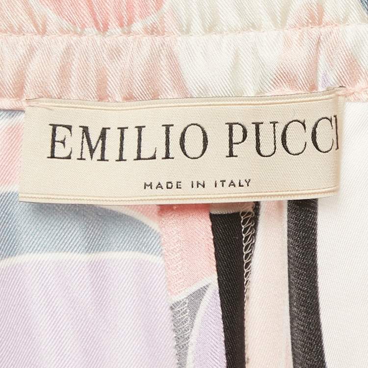 Pre Owned Emilio Pucci Multicolor Print Silk Trousers M