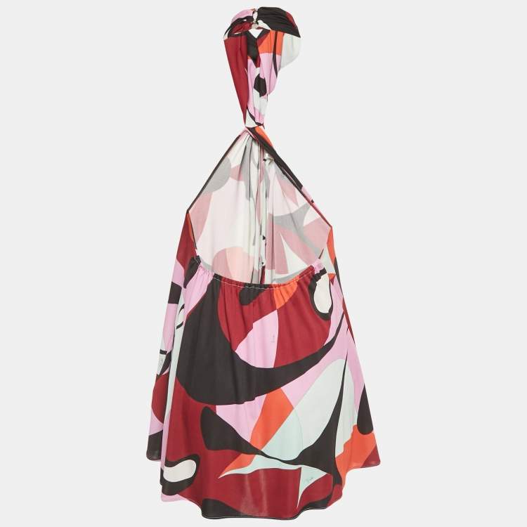 Pre Owned Emilio Pucci  Multicolor Print Jersey High Neck Top S