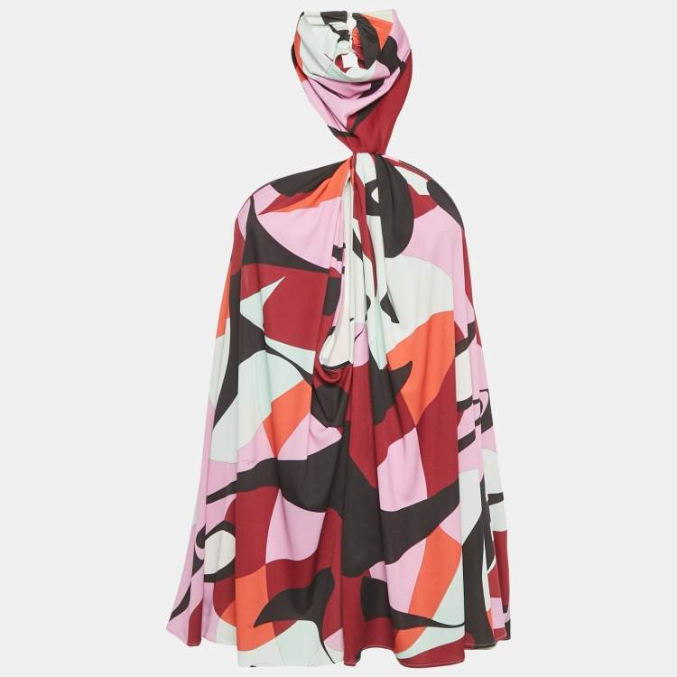 Pre Owned Emilio Pucci  Multicolor Print Jersey High Neck Top S