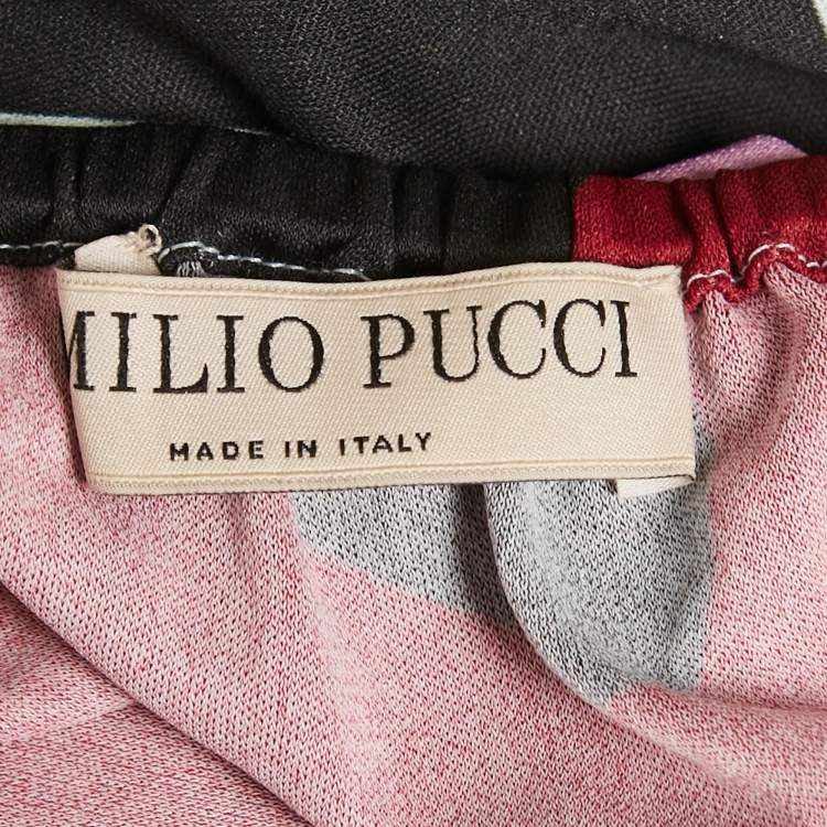 Pre Owned Emilio Pucci  Multicolor Print Jersey High Neck Top S