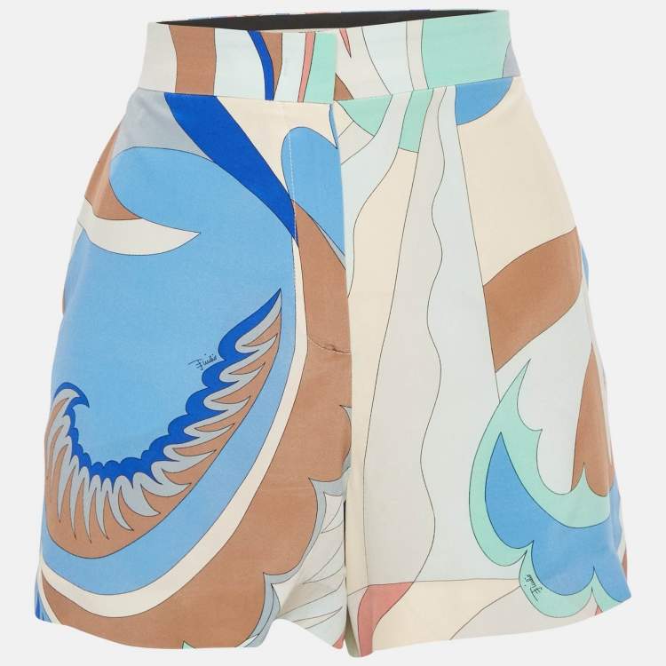 Pre Owned Emilio Pucci Multicolor Print Silk Shorts M