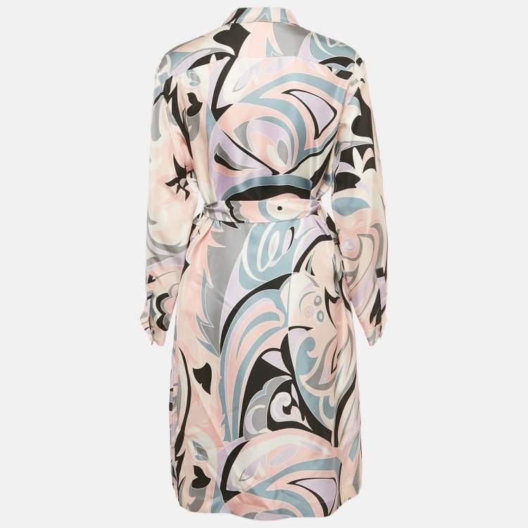 Pre Owned Emilio Pucci Pink Printed Silk Shirt Dress M