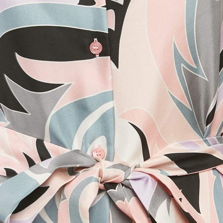 Pre Owned Emilio Pucci Pink Printed Silk Shirt Dress M