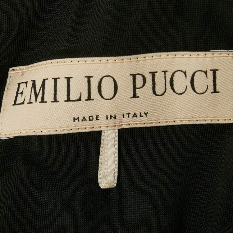 Pre Owned Emilio Pucci Multicolor Printed Jersey & Silk Overlay Panel Asymmetric Dress M