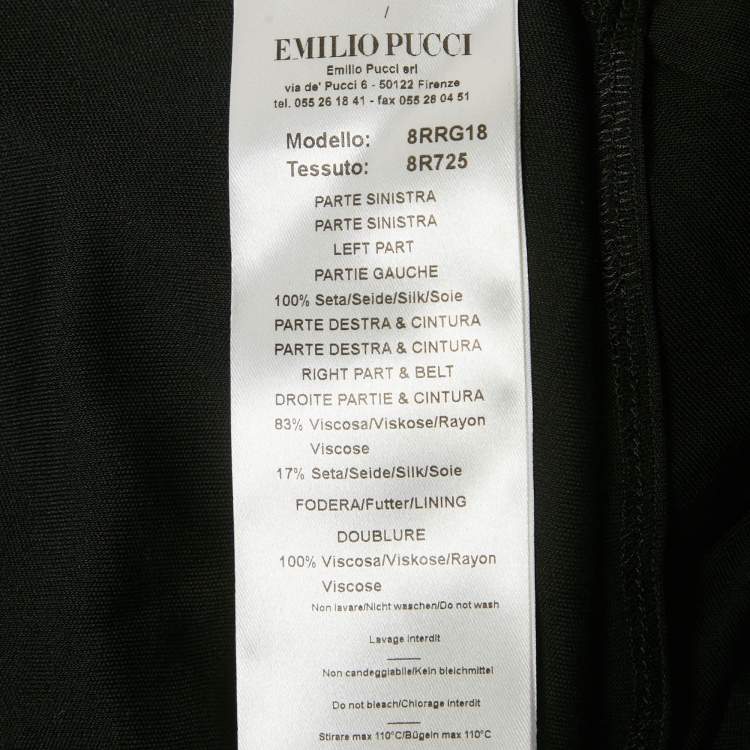 Pre Owned Emilio Pucci Multicolor Printed Jersey & Silk Overlay Panel Asymmetric Dress M