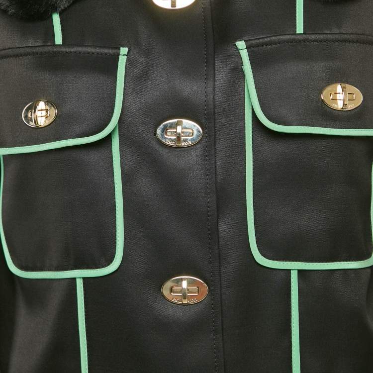 Pre Owned Emilio Pucci Black Fur Trim Synthetic Jacket M