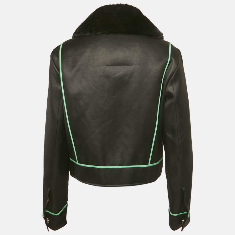 Pre Owned Emilio Pucci Black Fur Trim Synthetic Jacket M