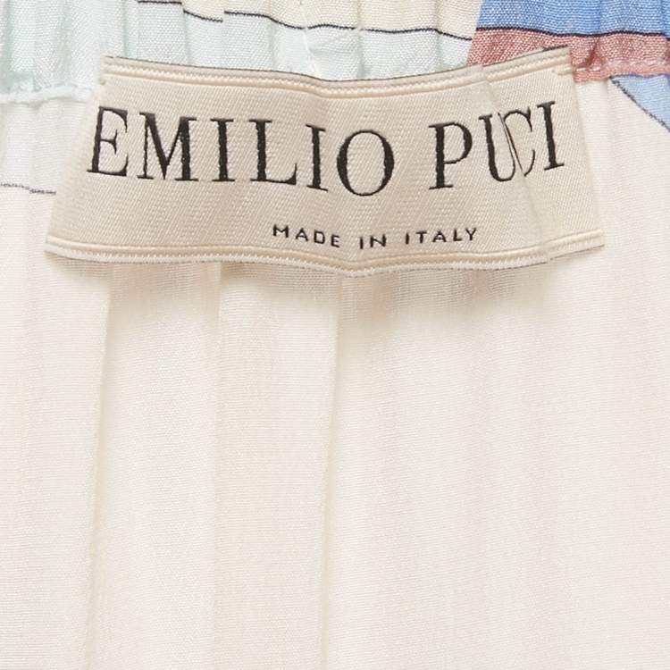 Pre Owned Emilio Pucci Multicolor Printed Silk Sheer Maxi Skirt S 