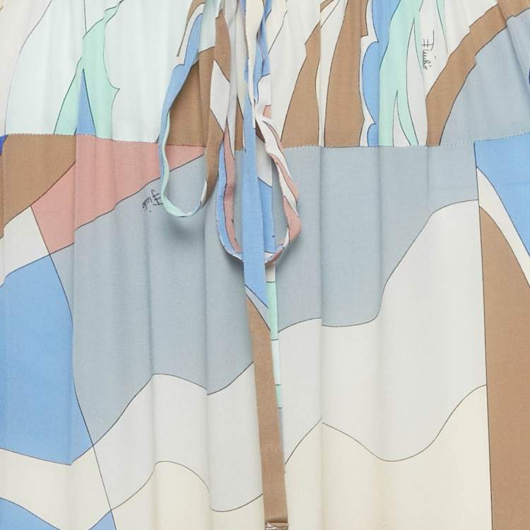 Pre Owned Emilio Pucci Multicolor Printed Silk Sheer Maxi Skirt S 