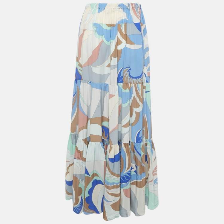 Pre Owned Emilio Pucci Multicolor Printed Silk Sheer Maxi Skirt S 