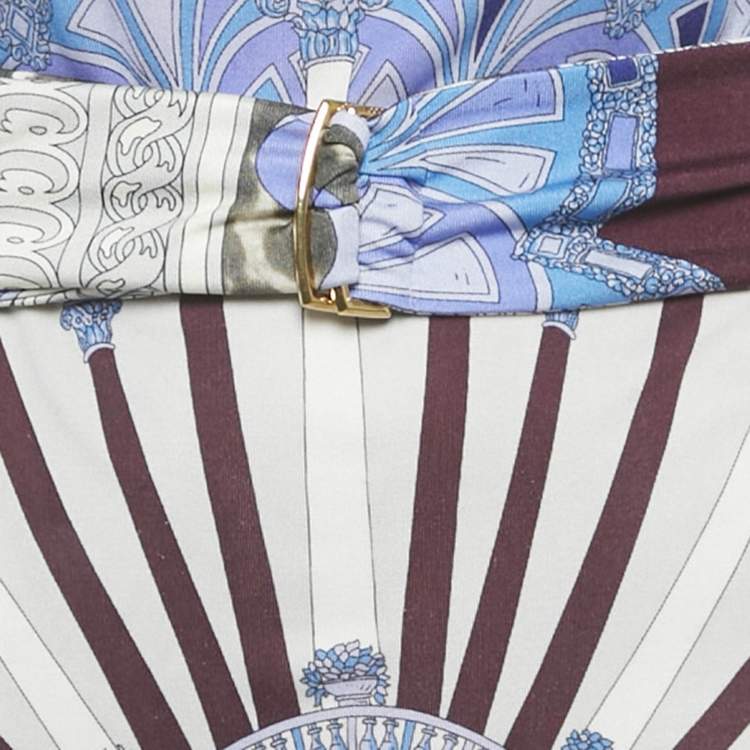 Pre Owned Emilio Pucci Burgundy/Blue Printed Jersey Short Dress M