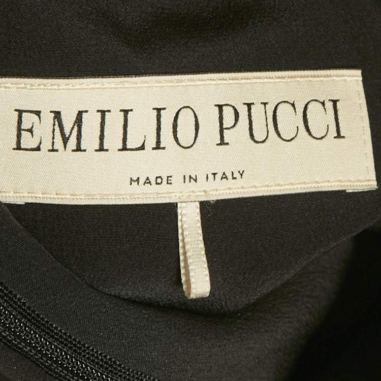 Pre Owned Emilio Pucci Black Printed Silk Mini Dress M