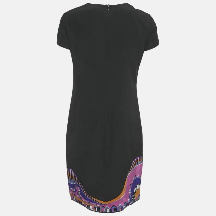 Pre Owned Emilio Pucci Black Printed Silk Mini Dress M