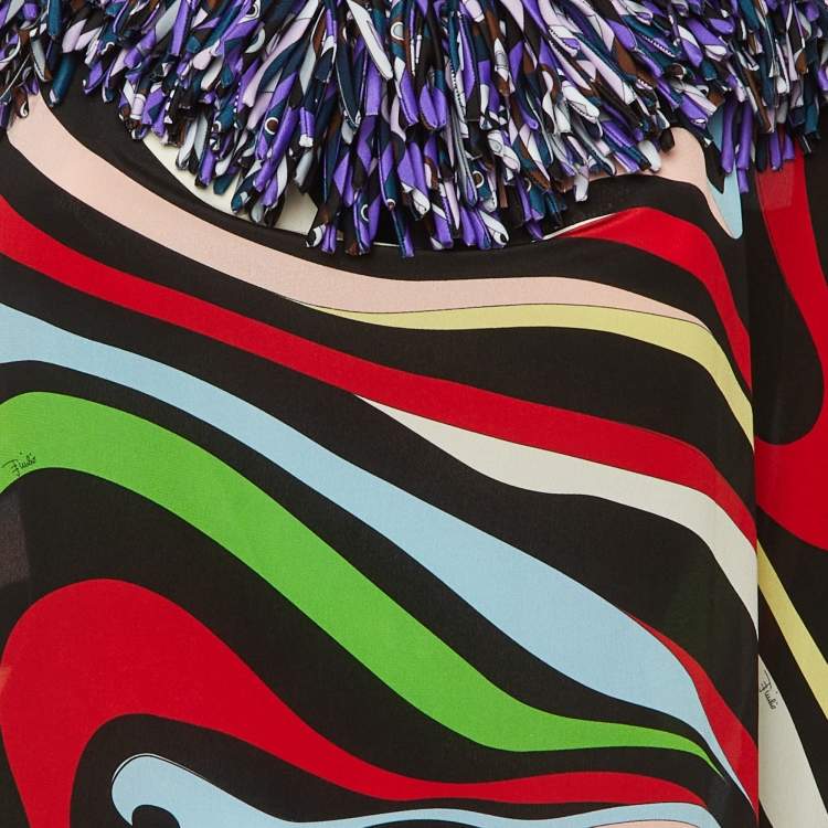 Pre Owned Emilio Pucci Multicolor Printed Silk Fringe Detail Kaftan Dress One Size  
