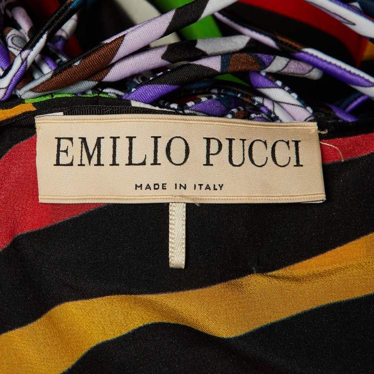 Pre Owned Emilio Pucci Multicolor Printed Silk Fringe Detail Kaftan Dress One Size  