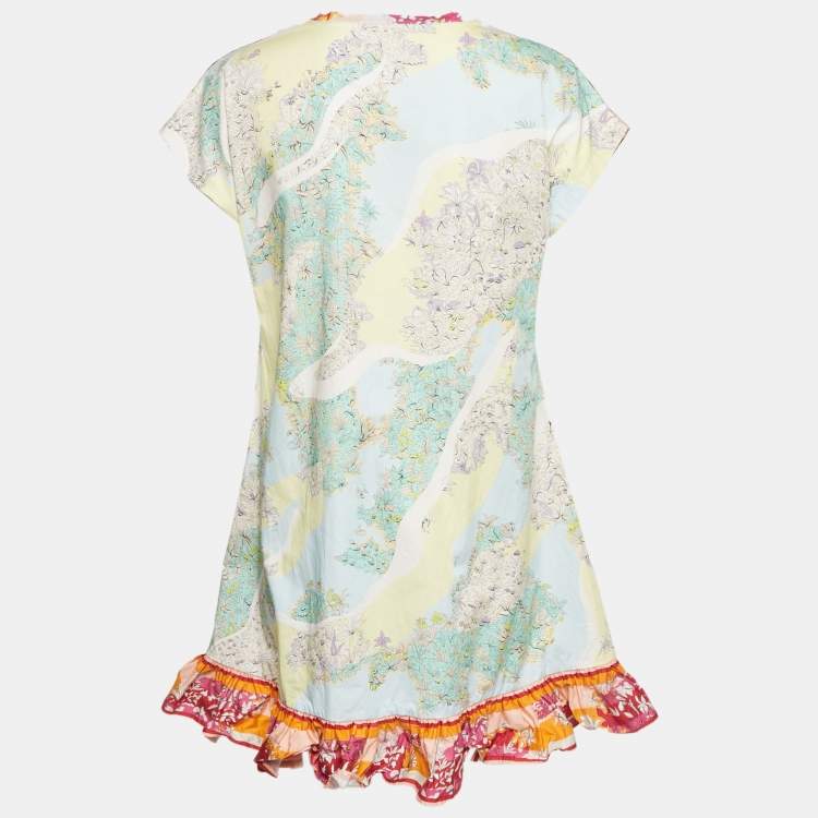 Pre Owned Emilio Pucci Multicolor Floral Print Cotton Flounce Mini Dress S