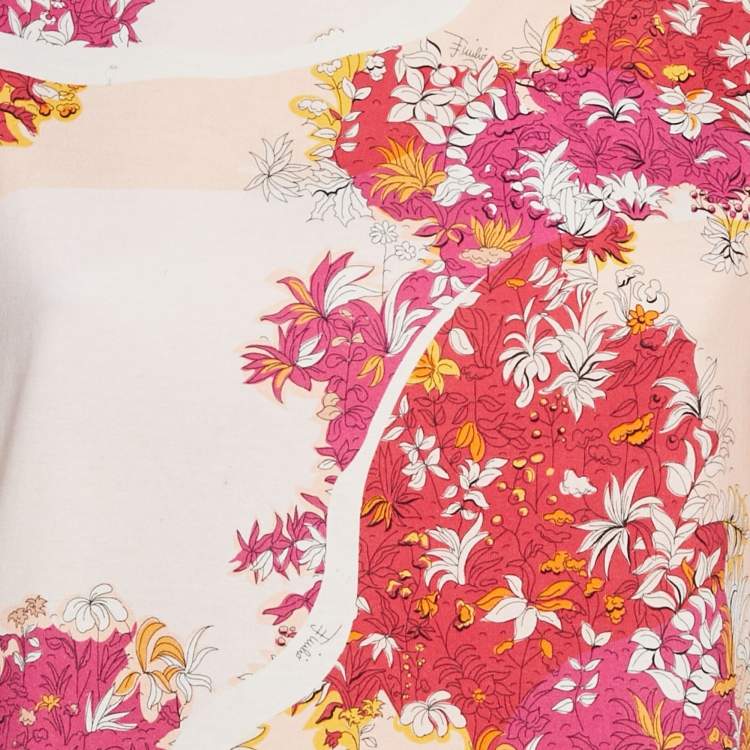 Pre Owned Emilio Pucci Multicolor Floral Print Cotton Flounce Mini Dress S