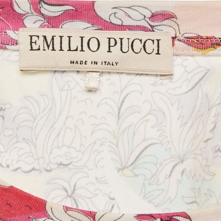 Pre Owned Emilio Pucci Multicolor Floral Print Cotton Flounce Mini Dress S