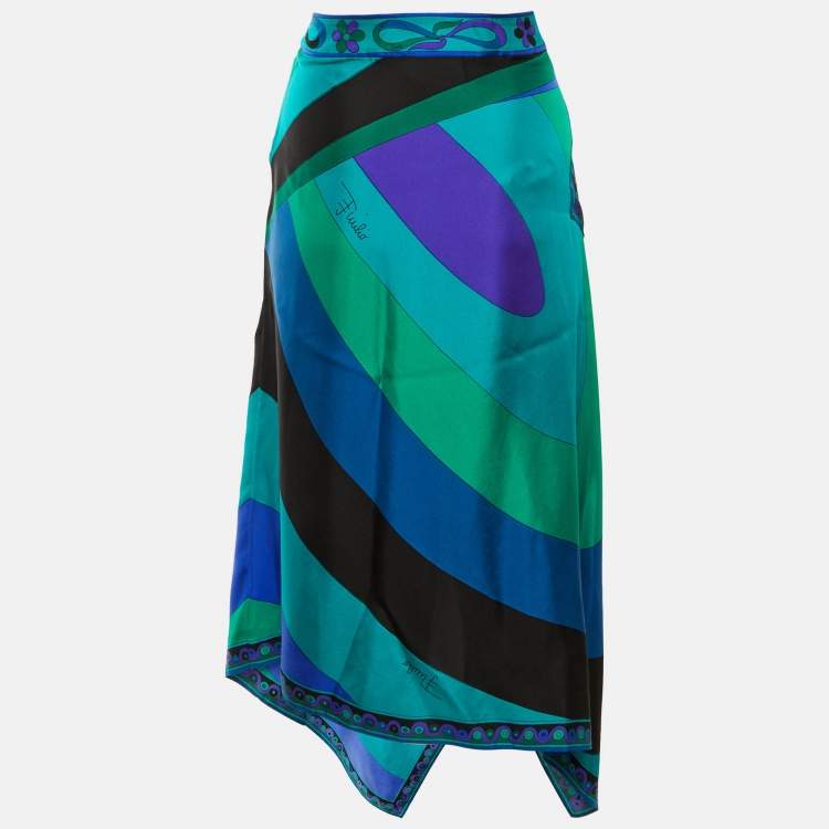 Pre Owned Emilio Pucci Multicolor Printed Silk Midi Skirt M
