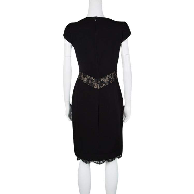 Pre Owned Emilio Pucci Black Scallop Lace Trim Detail Cap Sleeve Dress L
