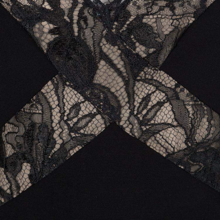 Pre Owned Emilio Pucci Black Scallop Lace Trim Detail Cap Sleeve Dress L