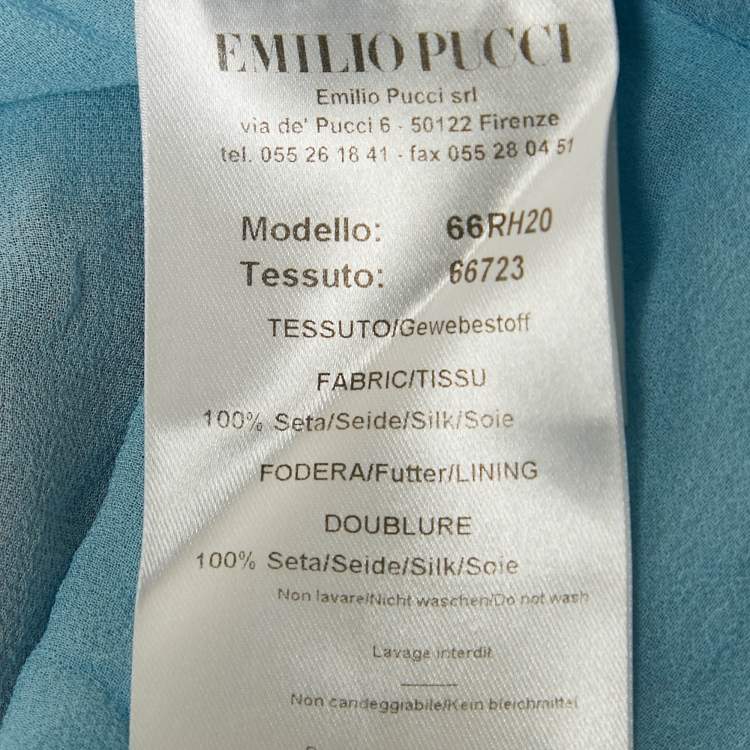 مملوكة مسبقًا Emilio Pucci Blue Feather Print Silk Ruffle Midi Dress M