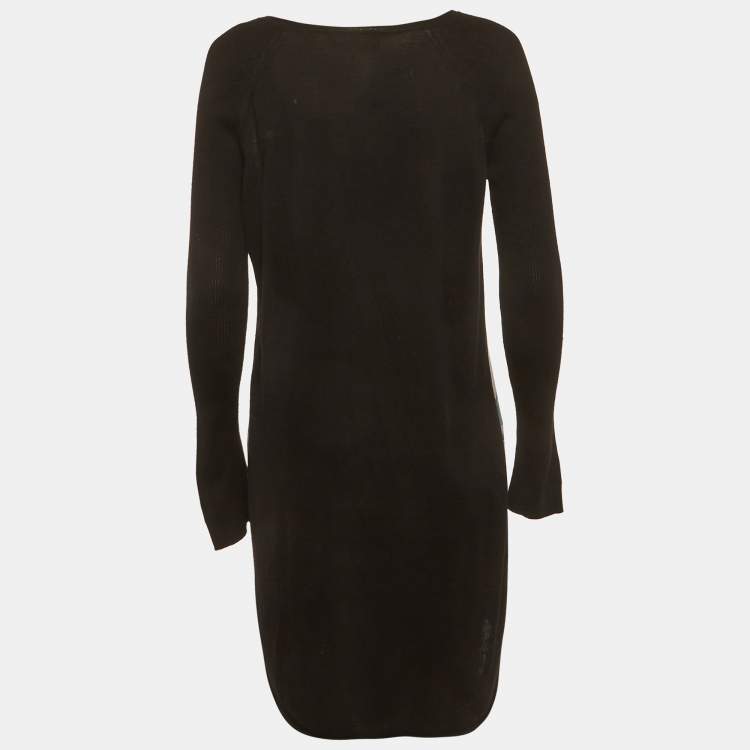 Pre Owned Emilio Pucci Green/Black Printed Satin and Stretch Knit Mini Dress M