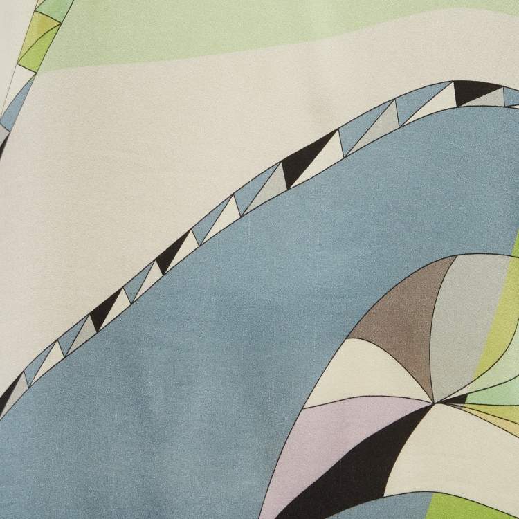 Pre Owned Emilio Pucci Green/Black Printed Satin and Stretch Knit Mini Dress M