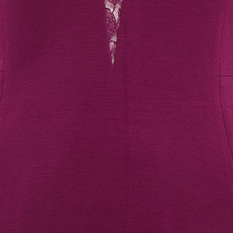 Pre Owned Emilio Pucci Purple Stretch Crepe & Lace Sheer Sheath Dress M