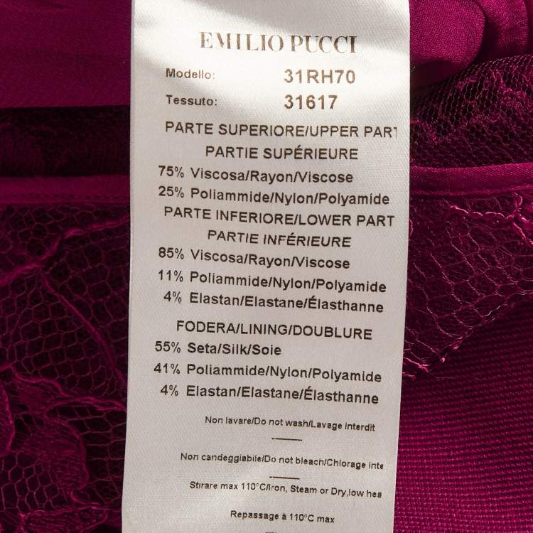 Pre Owned Emilio Pucci Purple Stretch Crepe & Lace Sheer Sheath Dress M