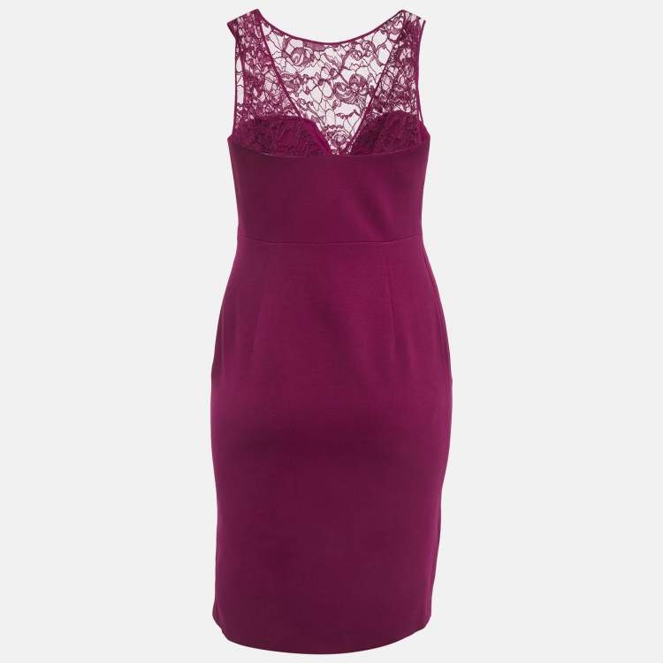 Pre Owned Emilio Pucci Purple Stretch Crepe & Lace Sheer Sheath Dress M
