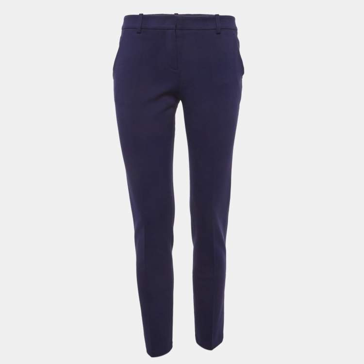 Pre Owned Emilio Pucci Blue Stretch Crepe Straight Fit Trousers M Waist/28"