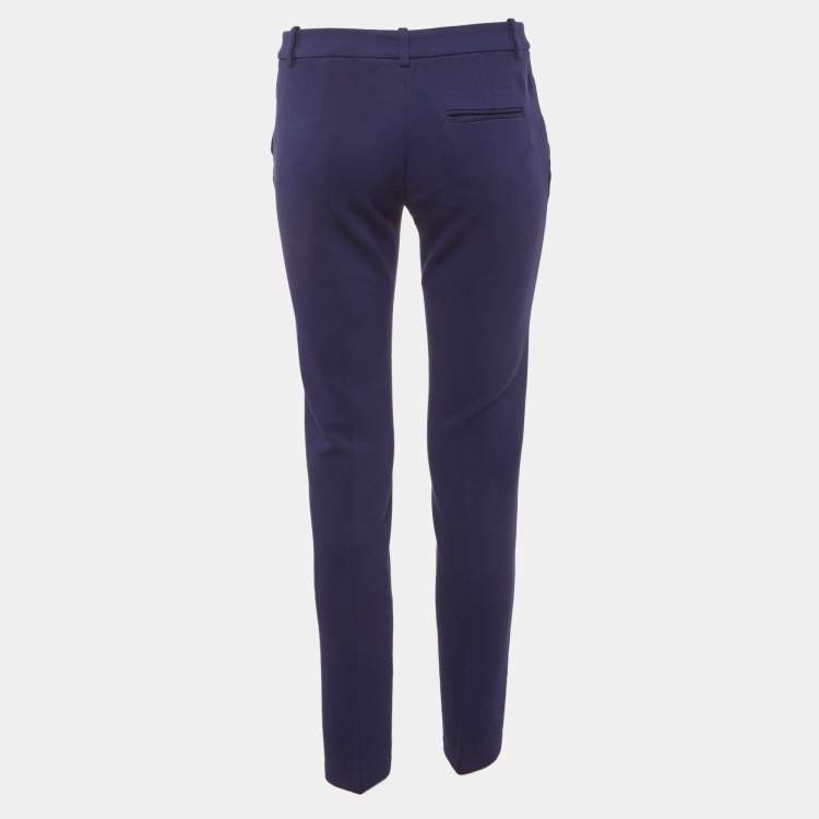 Pre Owned Emilio Pucci Blue Stretch Crepe Straight Fit Trousers M Waist/28"