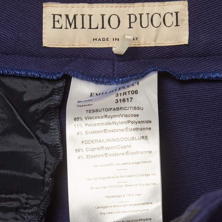 Pre Owned Emilio Pucci Blue Stretch Crepe Straight Fit Trousers M Waist/28"