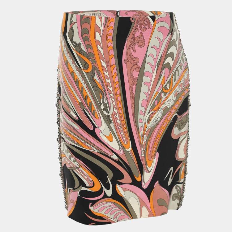 مملوكة مسبقًا Emilio Pucci Multicolor Printed Silk Midi Skirt M