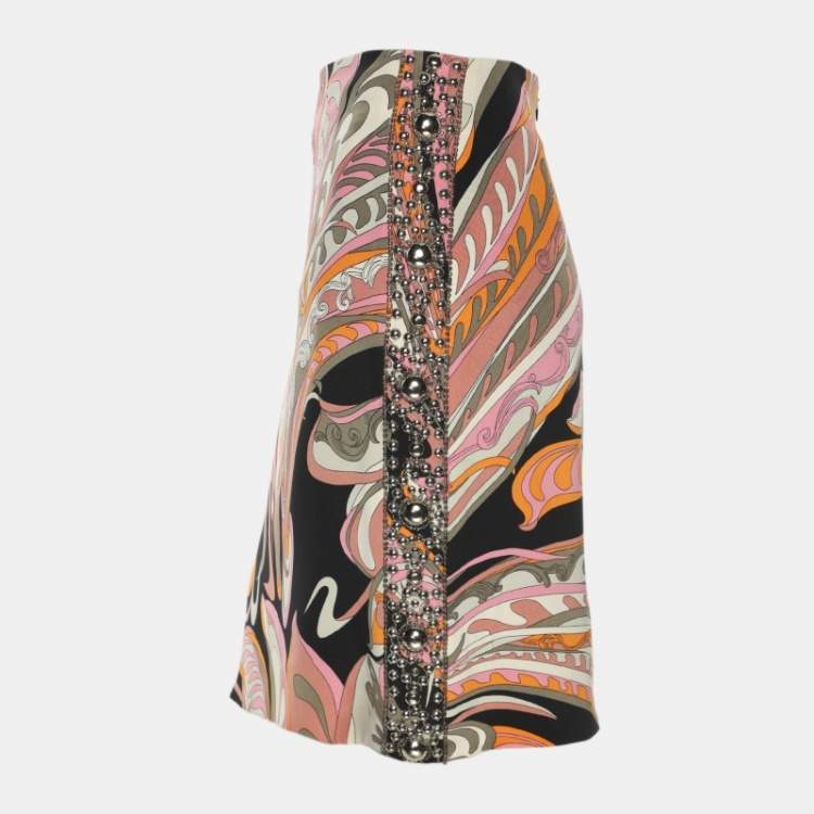 مملوكة مسبقًا Emilio Pucci Multicolor Printed Silk Midi Skirt M