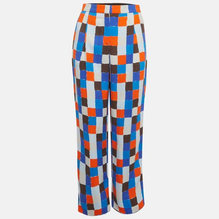 Pre Owned Emilio Pucci Multicolour Quadratini Print Mid-Rise Trousers M