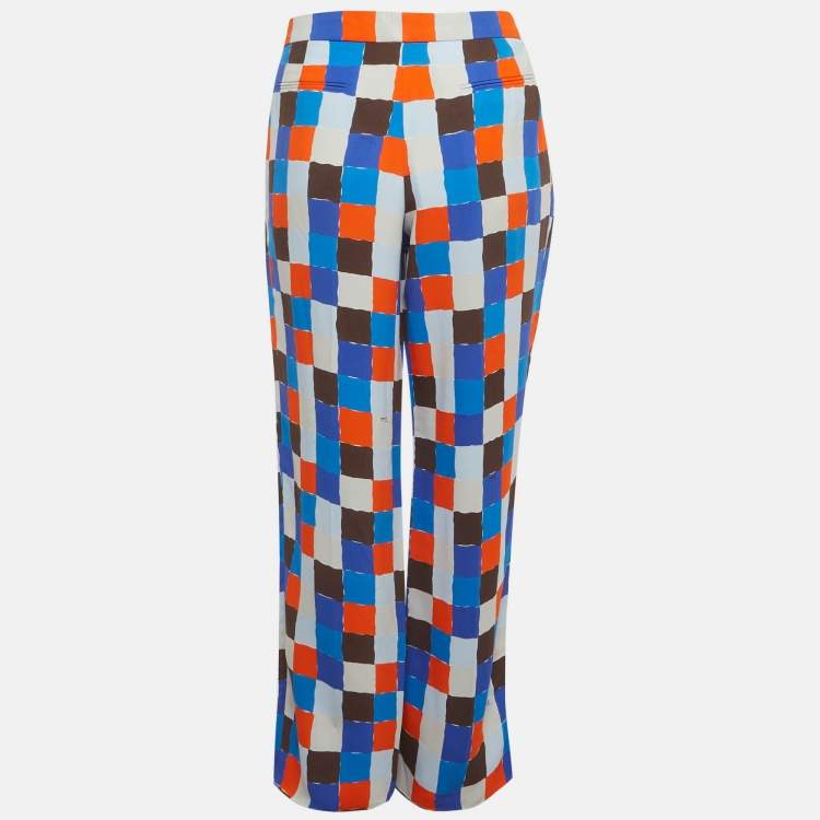 Pre Owned Emilio Pucci Multicolour Quadratini Print Mid-Rise Trousers M