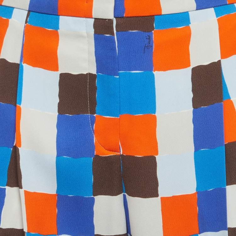 Pre Owned Emilio Pucci Multicolour Quadratini Print Mid-Rise Trousers M